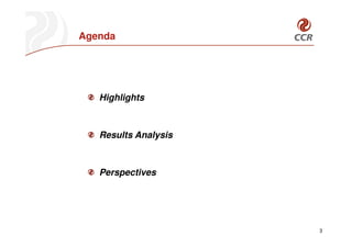Agenda




   Highlights



   Results Analysis



   Perspectives




                      3
 