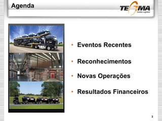 Agenda
• Eventos Recentes
• Reconhecimentos
• Novas Operações
• Resultados Financeiros
3
 
