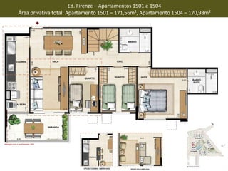Ed. Firenze – Apartamentos 1501 e 1504
Área privativa total: Apartamento 1501 – 171,56m², Apartamento 1504 – 170,93m²
 