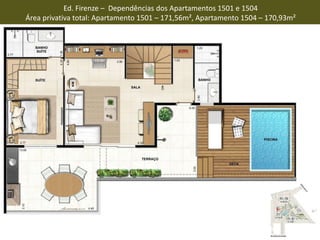 Ed. Firenze – Dependências dos Apartamentos 1501 e 1504
Área privativa total: Apartamento 1501 – 171,56m², Apartamento 1504 – 170,93m²
 