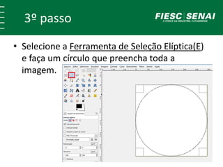 3º passo 
• Selecione a Ferramenta de Seleção Elíptica(E) 
e faça um círculo que preencha toda a 
imagem. 
 