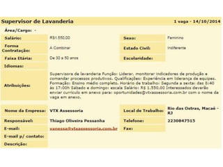 Vagas de Emprego 14/10/2014 Macaé e Todo Rio de Janeiro 