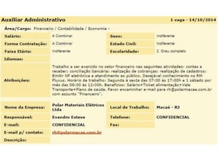 Vagas de Emprego 14/10/2014 Macaé e Todo Rio de Janeiro 