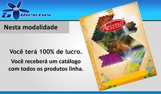 Nesta modalidade
Você terá 100% de lucro.
Você receberá um catálogo
com todos os produtos linha.

 