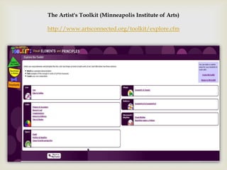 The Artist's Toolkit (Minneapolis Institute of Arts)

http://www.artsconnected.org/toolkit/explore.cfm
 