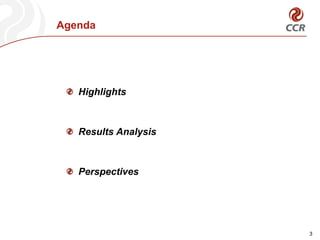 Agenda
3
Highlights
Results Analysis
Perspectives
 