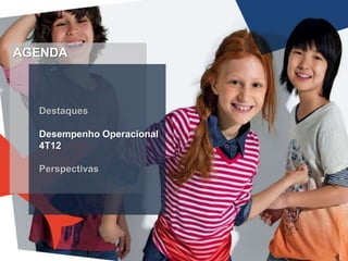 AGENDA



  Destaques

  Desempenho Operacional
  4T12

  Perspectivas
 