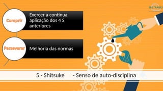 52
5 - Shitsuke - Senso de auto-disciplina
Exercer a contínua
aplicação dos 4 S
anteriores
Melhoria das normas
 