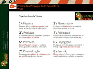 Maria Fernandes Marcel  Sampaio 4º Encontro de Fuzileiros  #8PsFor  Promoção e Propagação Promoção e Propagação de Conteúdo na WEB Objetivo de cada Tópico: 