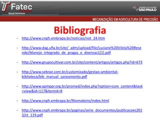 - http://www.cnph.embrapa.br/noticias/not_24.htm
- http://www.dag.ufla.br/site/_adm/upload/file/Luciane%20Vilela%20Rese
nde/Manejo_integrado_de_pragas_e_doencas1[1].pdf
- http://www.grupocultivar.com.br/site/content/artigos/artigos.php?id=673
- http://www.sebrae.com.br/customizado/gestao-ambiental-
biblioteca/bib_manual_saneamento.pdf
- http://www.apmppr.org.br/promed/index.php?option=com_content&task
=view&id=117&Itemid=8
- http://www.cnph.embrapa.br/fttomateiro/index.html
- http://www.cnph.embrapa.br/paginas/serie_documentos/publicacoes201
3/ct_119.pdf
Bibliografia
 