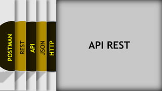 HTTP
JSON
API
REST
API REST
POSTMAN
 