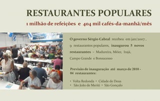 404 Pólos atendendo a 27.390 crianças/adolescentes atendidos.Política Pública sobre DrogasCentro Estadual de Assistência sobre Drogas – CEADRealiza a triagem e encaminhamento dos usuários de substâncias psicoativas que necessitamde internação para 03 Clínicas conveniadas, a saber: Sta Cruz, Valença e Barra Mansa.260 vagas diárias para tratamento  •  45 dias (tempo médio de internação)  •  2.109 internações (média anual)Efetua tratamento ambulatorial, psicológico, assistencial, psiquiátrico e físico dos usuários de substânciaspsicoativas e o acompanhamentos dos que passaram por internação numa da 3 Clínicas conveniadas .30 vagas para atendimento intensivo  •  35 vagas para acompanhamento   •  65 atendimentos diáriosPolítica Pública sobre Drogas Centro Estadual de Assistência sobre Drogas – CEADRealiza a triagem e encaminhamento dos usuários de substâncias psicoativas que necessitamde internação para 03 Clínicas conveniadas, a saber: Santa Cruz, Valença e Barra Mansa.•   260 vagas diárias para tratamento  •  45 dias (tempo médio de internação)  •  2.109 internações (média anual)Efetua tratamento ambulatorial, psicológico, assistencial, psiquiátrico e físico dos usuários de substânciaspsicoativas e o acompanhamentos dos que passaram por internação numa da 3 Clínicas conveniadas .	•  30 vagas para atendimento intensivo  •  35 vagas para acompanhamento   •  65 atendimentos diários