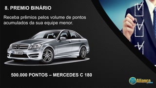 8. PREMIO BINÁRIO
Receba prêmios pelos volume de pontos
acumulados da sua equipe menor.
500.000 PONTOS – MERCEDES C 180
 
