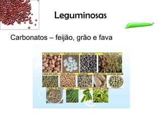 Leguminosas Carbonatos – feijão, grão e fava 