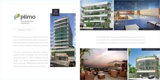 A Piimo é uma empresa que nasceu com mais de 15
anos de experiência de seus executivos atuando no
mercado imobiliário, em projetos residenciais e comer-
ciais,em diversas cidades do Estado do Rio de Janeiro.
WWW..PIIMO.COM.BR
Com foco na qualidade da construção, inovação e
respeito aos prazos de entrega,a Piimo busca sempre
desenvolver projetos em ótimas localizações do Rio de
Janeiro, e com alto valor agregado para seus clientes,
através de produtos cuidadosamente elaborados,anali-
sando as necessidades e desejos dos consumidores.
Ética total,parcerias duradouras,desenvolvimento de pessoas e foco no re-
lacionamento com os nossos clientes são alguns dos principais valores em
que acreditamos para projetarmos um futuro de muito sucesso e realizações.
TERRAÇO VIVENDI VIVENDI RECREIO
LA RESERVE BOTAFOGO PISCINA 111 ALL SUITES
 