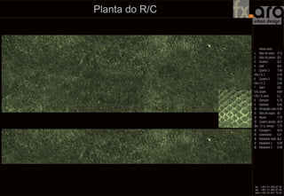 Planta do R/C
Áreasúteis
1 Sala de estar 27,3
2 Sala de jantar 11,5
3 Cozinha 11,3
4 Hall 14,6
5 Quarto 1 7,66
05a I.S. 1 2,43
6 Quarto 2 7,91
06aI.S. 2 2,44
7 Suite 11,9
07a Closet 8,68
07b I.S. suite 5,1
8 Corredor 9,73
9 Corredor 9,41
10 Circulação cave 4,26
11 Sala de jogos 43
12 Sauna 7,73
13 Quarto serviço 42,9
13a I.S. q. serviço 7,73
14 Garagem 42,9
15 Lavandaria 4,17
16 Mezanine suite 14,4
17 Mezanine 1 9,99
18 Mezanine 2 9,99
14 x0,27 x 0,18
1
2
3
4
5
6
7 8
9
10
11
12
13
ML
F
01
05a
07b
08
06
07
09
03 06a
07a
02
04
05
 