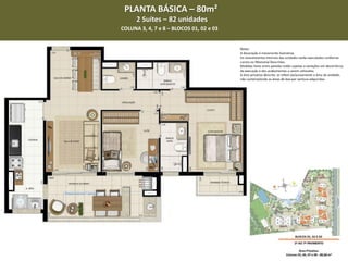 COLUNA 3, 4, 7 e 8 – BLOCOS 01, 02 e 03
PLANTA BÁSICA – 80m²
2 Suítes – 82 unidades
 