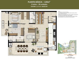 PLANTA BÁSICA – 120m²
3 Suítes – 28 unidades
COLUNA 1, 2, 4 e 5– BLOCO 04
 