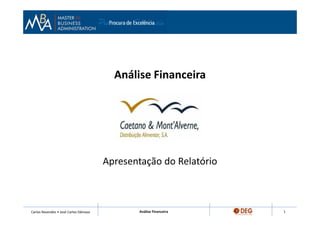 Análise Financeira




                                       Apresentação do Relatório



Carlos Resendes • José Carlos Dâmaso           Análise Financeira   1
 