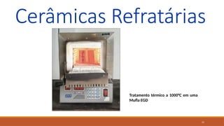 21
Cerâmicas Refratárias
Tratamento térmico a 1000°C em uma
Mufla EGD
 