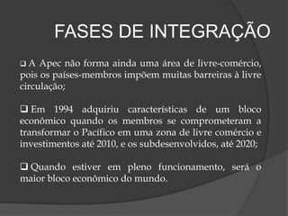 OBJETIVOSRedução de  taxas e barreiras alfandegárias da região Pacífico-asiática;