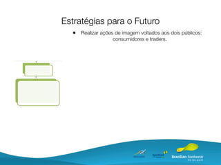Estratégias para o Futuro
  • Realizar ações de imagem voltados aos dois públicos:
                  consumidores e traders.
 