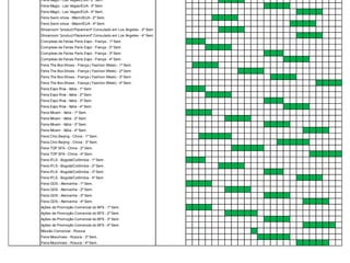 Feira Magic - Las Vegas/EUA - 2º Sem.
   Feira Magic - Las Vegas/EUA - 3º Sem.
   Feira Magic - Las Vegas/EUA - 4º Sem.
   Feira Swim show - Miami/EUA - 2º Sem.
   Feira Swim show - Miami/EUA - 4º Sem.
   Showroom "product Placement" Consulado em Los Angeles - 2º Sem.


Promoção Comercial
   Showroom "product Placement" Consulado em Los Angeles - 4º Sem.
   Complexo de Feiras Paris Expo - França - 1º Sem.
   Complexo de Feiras Paris Expo - França - 2º Sem.
   Complexo de Feiras Paris Expo - França - 3º Sem.
   Complexo de Feiras Paris Expo - França - 4º Sem.
   Feira The Box Shoes - França ( Fashion Week) - 1º Sem.
   Feira The Box Shoes - França ( Fashion Week) - 2º Sem.
   Feira The Box Shoes - França ( Fashion Week) - 3º Sem.
   Feira The Box Shoes - França ( Fashion Week) - 4º Sem.
   Feira Expo Riva - Itália - 1º Sem.
   Feira Expo Riva - Itália - 2º Sem.
   Feira Expo Riva - Itália - 3º Sem.
   Feira Expo Riva - Itália - 4º Sem.
   Feira Micam - Itália - 1º Sem.
   Feira Micam - Itália - 2º Sem.
   Feira Micam - Itália - 3º Sem.
   Feira Micam - Itália - 4º Sem.
   Feira Chic Beijing - China - 1º Sem.
   Feira Chic Beijing - China - 3º Sem.
   Feira TOP SFA - China - 2º Sem.
   Feira TOP SFA - China - 4º Sem.
   Feira IFLS - Bogotá/Colômbia - 1º Sem.
   Feira IFLS - Bogotá/Colômbia - 2º Sem.
   Feira IFLS - Bogotá/Colômbia - 3º Sem.
   Feira IFLS - Bogotá/Colômbia - 4º Sem.
   Feira GDS - Alemanha - 1º Sem.
   Feira GDS - Alemanha - 2º Sem.
   Feira GDS - Alemanha - 3º Sem.
   Feira GDS - Alemanha - 4º Sem.
   Ações de Promoção Comercial do BFS - 1º Sem.
   Ações de Promoção Comercial do BFS - 2º Sem.
   Ações de Promoção Comercial do BFS - 3º Sem.
   Ações de Promoção Comercial do BFS - 4º Sem.
   Missão Comercial - Rússia
   Feira Mosshoes - Rússia - 3º Sem.
   Feira Mosshoes - Rússia - 4º Sem.
 