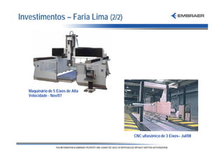 Investimentos – Faria Lima (2/2)




   Maquinário de 5 Eixos de Alta
   Velocidade - Nov/07




                                   CNC ultasônico de 3 Eixos– Jul/08
 