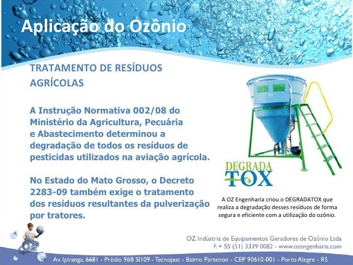 Aplicação do ozônio Aplicação do ozônio