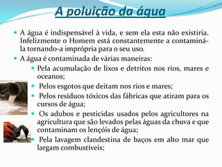 A poluição sonoraA poluição sonora acontece quando no ambiente onde nos encontramos o nível do som é demasiado alto e provoca dor.Esta poluição provoca tal como outros tipos de poluição danos no corpo e na qualidade de vida das pessoas.A poluição sonora difere bastante da poluição do ar, da água e dos solos porque o ruído é produzido em toda a parte e portanto, não é fácil controlá-la na fonte.O ruído é o que mais colabora para a existência da poluição sonora. Os ruídos provocam efeitos negativos para o sistema auditivo das pessoas, além de provocar alterações comportamentais e orgânicas.
