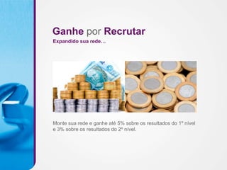 Ganhe por Recrutar
Expandido sua rede…




Monte sua rede e ganhe até 5% sobre os resultados do 1º nível
e 3% sobre os resultados do 2º nível.
 