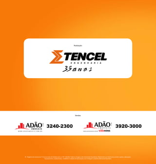 RI - Registro de imóveis da 1ª Circunscrição de Goiânia sob o nº R2- 206.856. Todas as imagens são meramente ilustrativas. Material de uso interno do corretor sujeito a alterações.
Equipamentos, acabamentos, mobiliário e objetos de decoração a ser entregues conforme Memorial Descritivo.
Vendas:
3240-2300
CJ-19065
WWW.ADAOVIDANOVA.COM.BR
3920-3000
Realização:
 