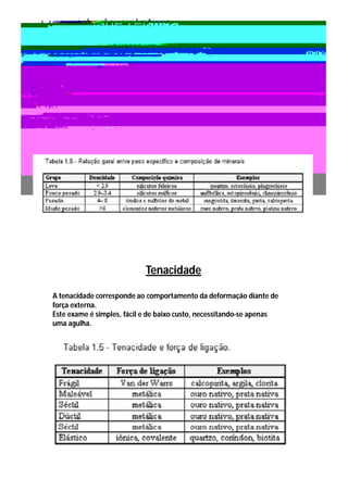 Tenacidade

A tenacidade corresponde ao comportamento da deformação diante de
força externa.
Este exame é simples, fácil e de baixo custo, necessitando-se apenas
uma agulha.
 