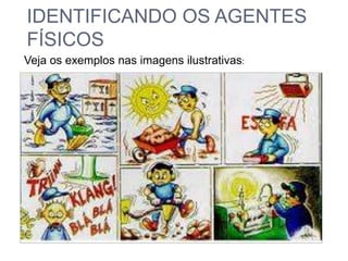 IDENTIFICANDO OS AGENTES
FÍSICOS
Veja os exemplos nas imagens ilustrativas:

 