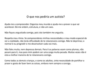 	A descrição do DSM, (DiagnosticandStatistical Manual of Mental Disorders), Manual Diagnóstico e Estatístico dos Distúrbios Mentais, da Associação Americana da Psiquiatria para o transtorno desintegrativo da infância é que as crianças se desenvolvem como as demais até  os 5ou 6 aos,quando inicia uma regressão no desenvolvimento. Em particular, tais crianças perdem as habilidades sociais e lingüísticas já adquiridas. Por fim, seus comportamentos tornam-se similares aos modelos  de comportamentos das crianças autistas;porém, suas consequências a longo prazo são muito piores.