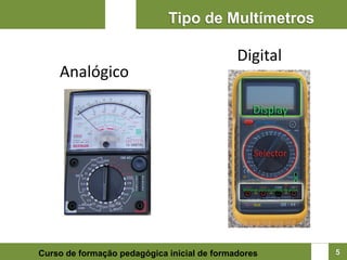 Tipo de Multímetros

                                             Digital
    Analógico




Curso de formação pedagógica inicial de formadores     5
 
