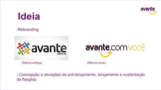 Ideia
-Rebranding
- Concepção e ativações de pré-lançamento, lançamento e sustentação
da flasghip.
(Marca antiga) (Marca nova)
 