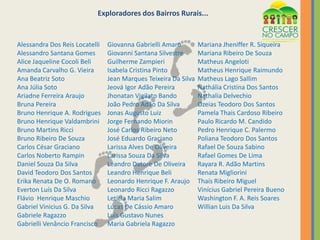 NESTE BAIRRO TEM...Muitas casasSítiosCafezaisMilharalGadoIgrejaRiachoMontanhaCavalosPesqueirosMatas GranjasOrelhãoSalão de FestasEscolaTorrefaçãoE muito mais...NESTE BAIRRO PRECISA...Posto de saúdeLojasPraçasSupermercadoE mais...(Ariadne, Gabrielle e Giovanna)
