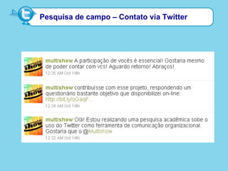 Pesquisa de campo – Contato via Twitter
 