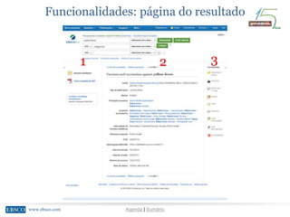 www.ebsco.comwww.ebsco.com Agenda | Sumário
Funcionalidades: página do resultado
1 2 3
 