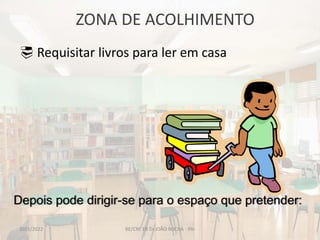 ZONA DE ACOLHIMENTO
BE/CRE EB Dr.JOÃO ROCHA - PAI
 Requisitar livros para ler em casa
Depois pode dirigir-se para o espaço que pretender:
2021/2022
 