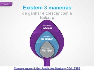 A melhor proposta de
      negócio


                       Existem 3 maneiras
                       de ganhar e crescer com a
                               Belcorp




                                                   54
 