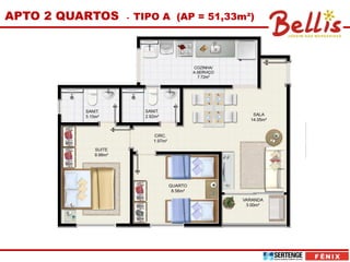 APTO 2 QUARTOS   -   TIPO A (AP = 51,33m²)
 