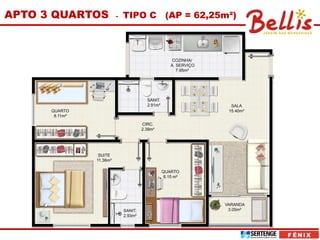 APTO 3 QUARTOS   -   TIPO C (AP = 62,25m²)
 