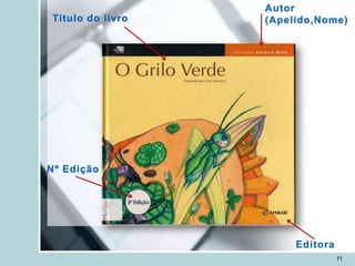 Autor
Titulo do livro   (Apelido,Nome)




Nº Edição




                       Editora
                                 11
 