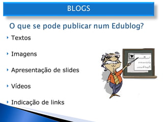 Textos Imagens Apresentação de slides Vídeos Indicação de links 