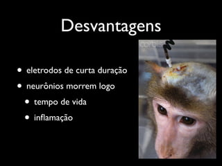 Desvantagens

• eletrodos de curta duração
• neurônios morrem logo
 • tempo de vida
 • inﬂamação
 