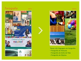 O uso das fotos de texturas mostra a Unimed global e local e representa todo o Brasil.