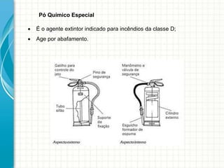 Pó Químico Especial
 É o agente extintor indicado para incêndios da classe D;
 Age por abafamento.
 