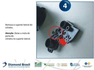 Remova o suporte lateral do
cilindro.

Atenção: Deixe a mola da
porta do
cilindro no suporte lateral.
 